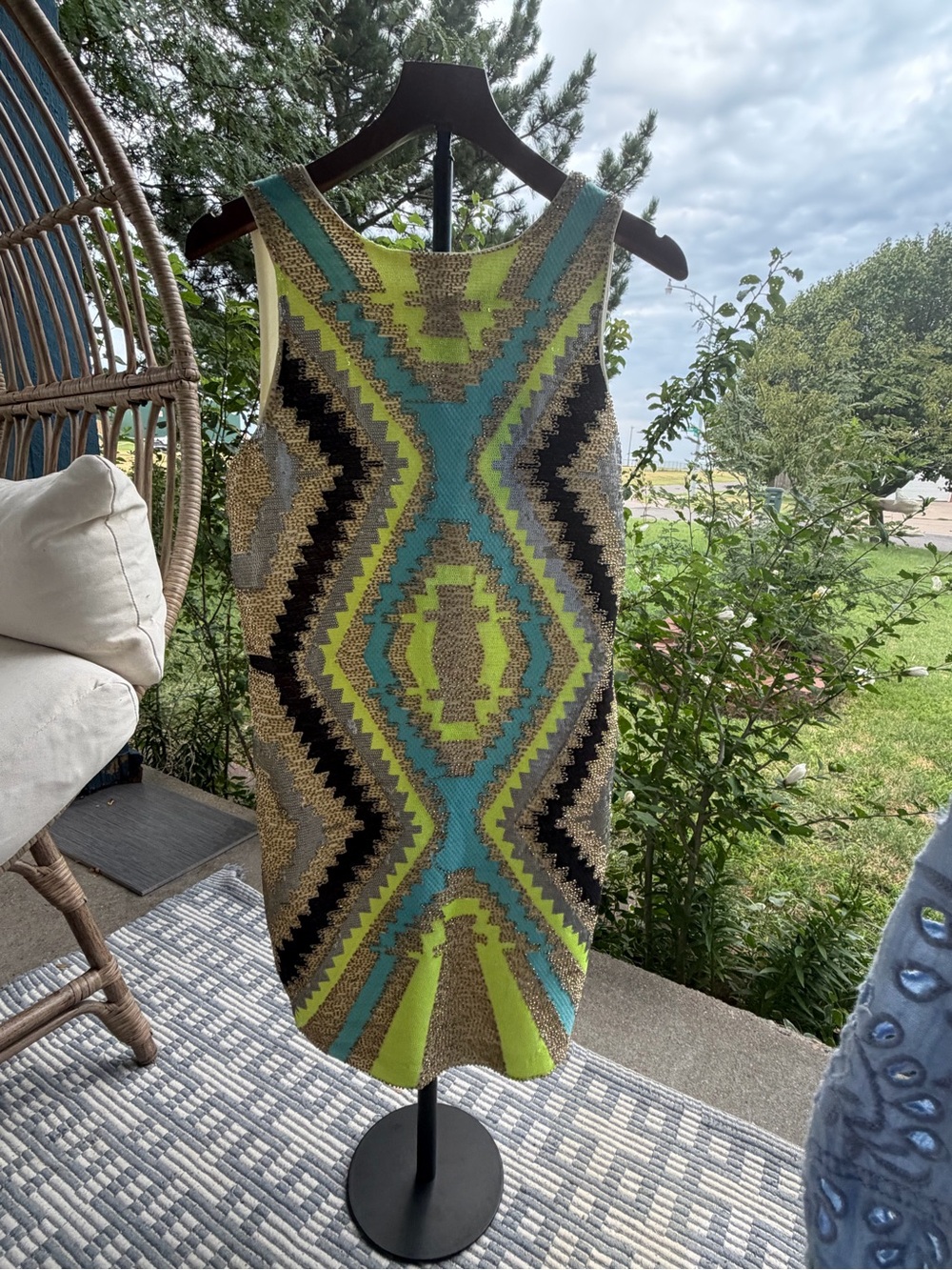 NWT Francesca's Collections HaLime Green Turquoise Black Beaded Mini Dress Size